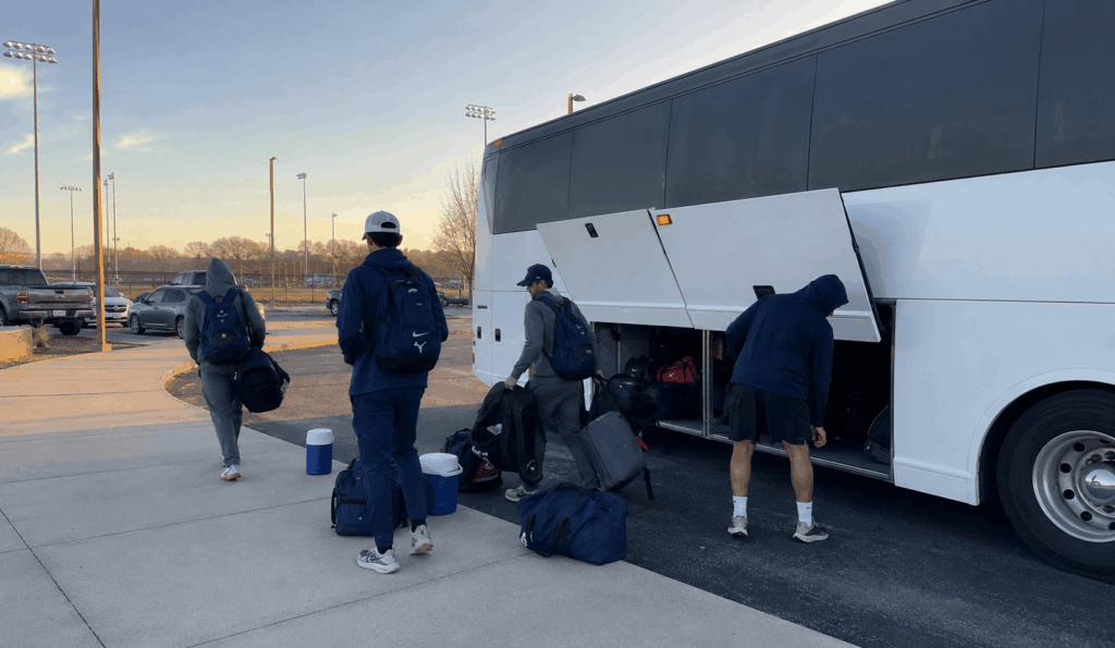 youth sports team arriving by charter bus near grand park sports campus in westfield indiana